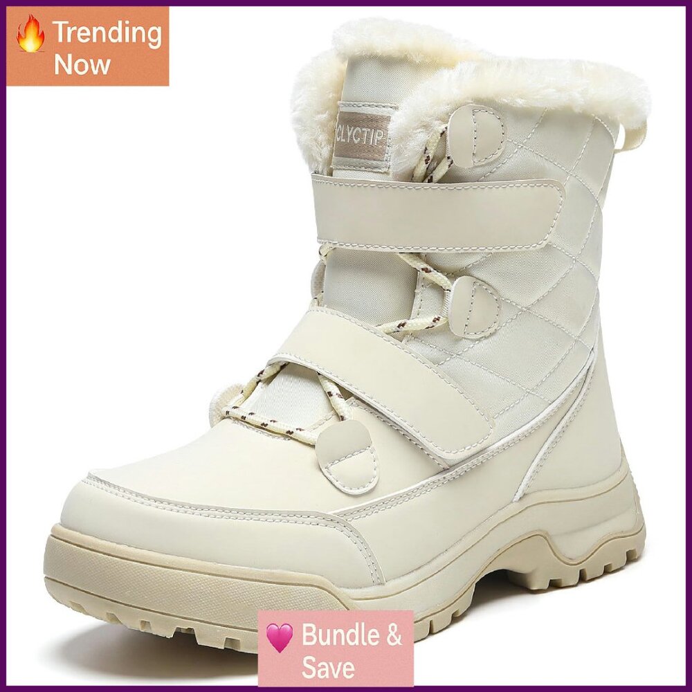 Waterproof Winter Snow Boots Mid-Calf Faux Fur Lined Lightweight Warm